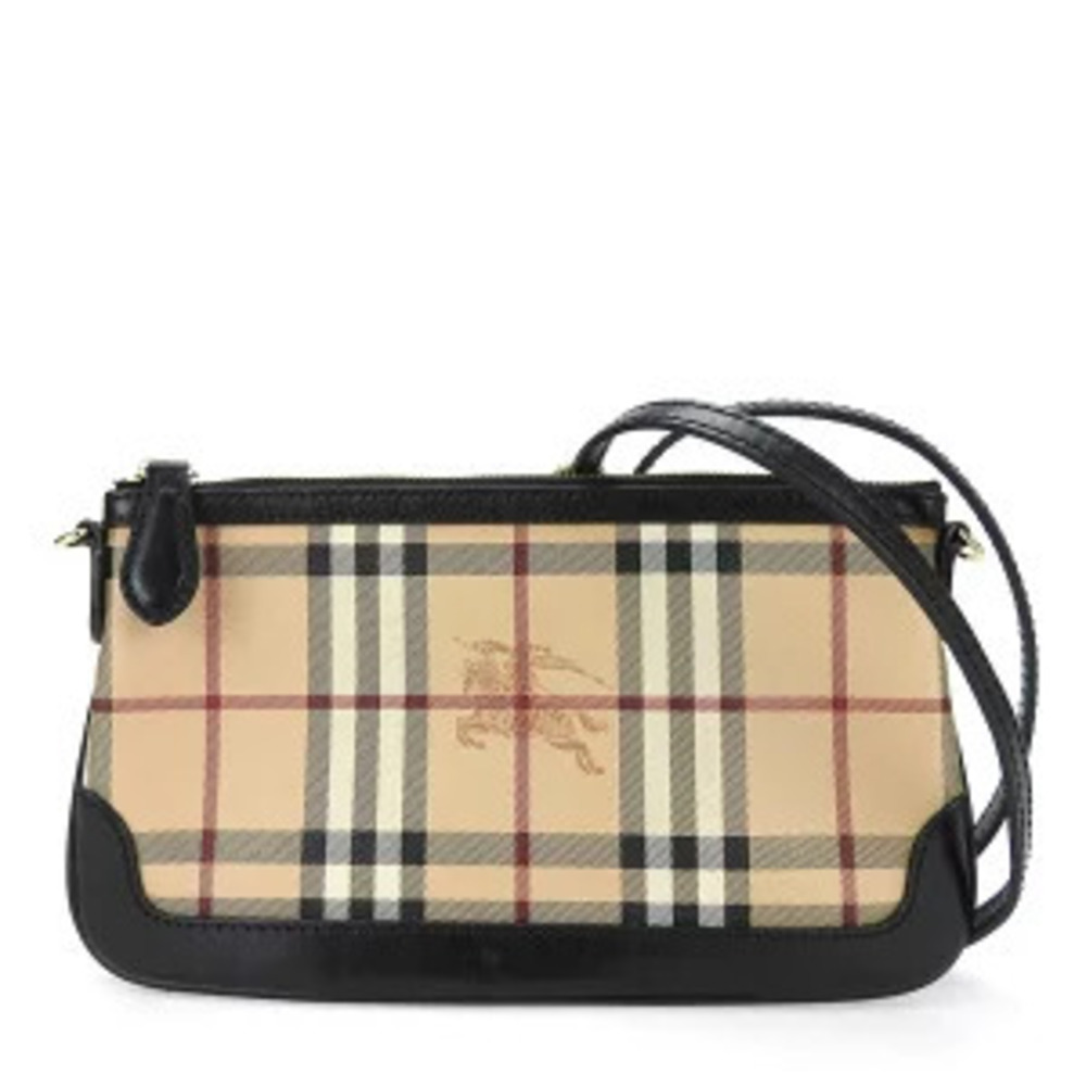 Burberry Shoulder Bag Leather Beige Black Nova Check Shadow Black Horse Pouch - Picture 11 of 11